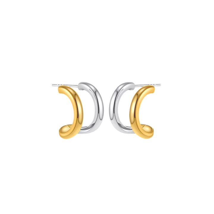 Pair of gold and silver hoop earrings