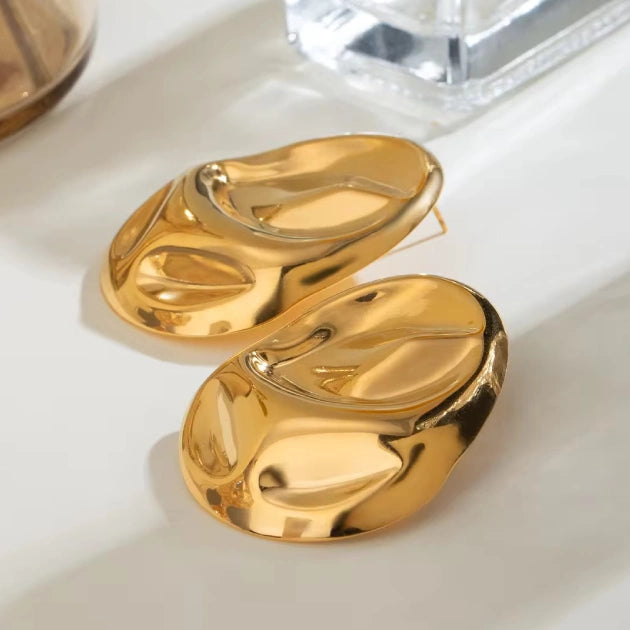 Molten Oval Gold-Plated Statement Studs Earrings