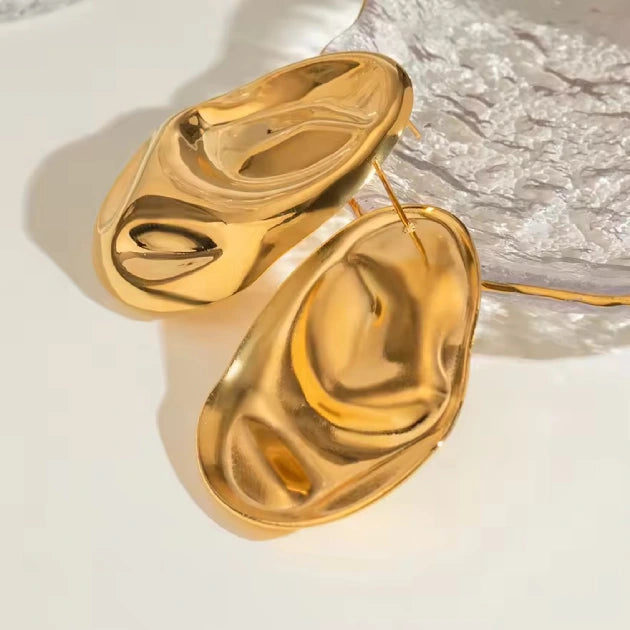 Molten Oval Gold-Plated Statement Studs Earrings