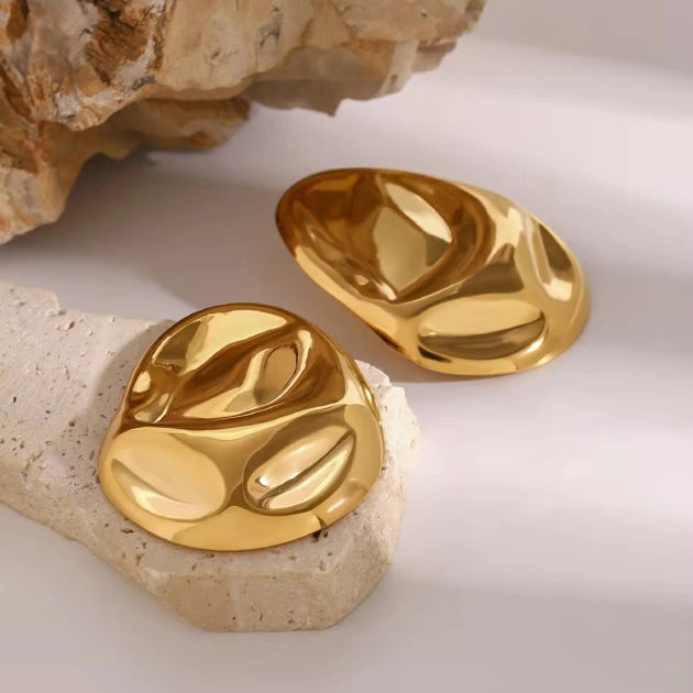 Molten Oval Gold-Plated Statement Studs Earrings