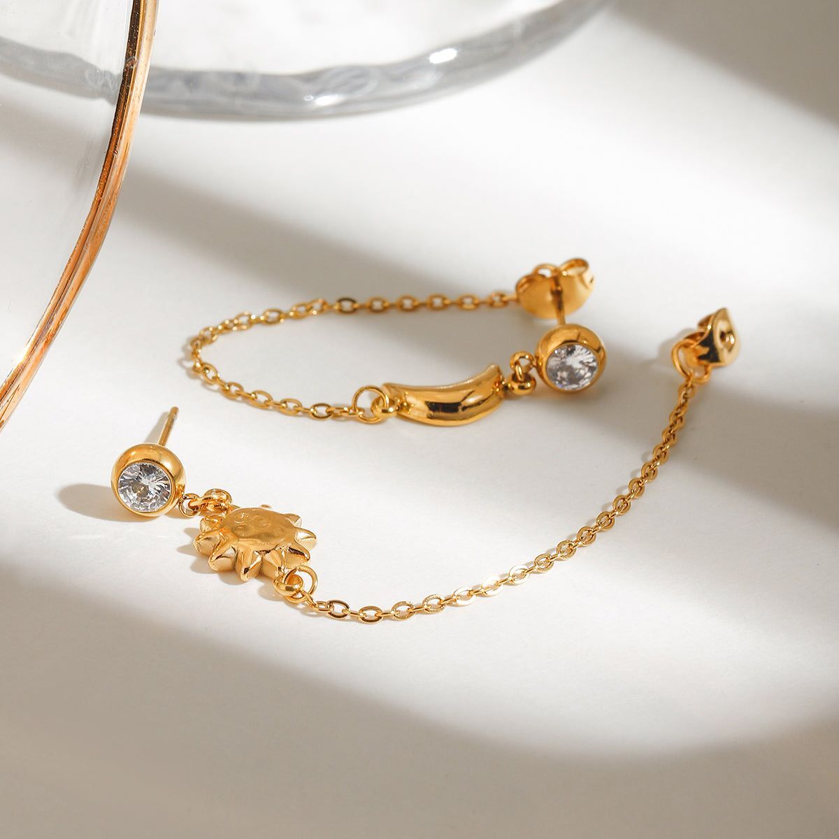 Celestial Chain Sun & Moon Gold Dangler