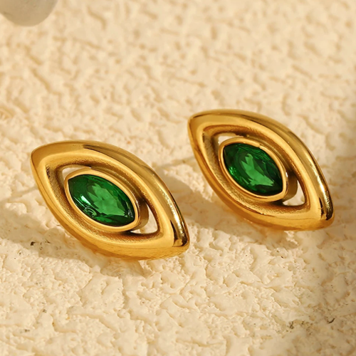 Gold earrings with green gemstones 