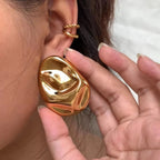 Molten Oval Gold-Plated Statement Studs Earrings - Amalfa