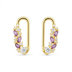 gold plated u shaped earrings with purple marquise crystals and white stones for women