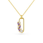 gold plated u shaped pendant necklace with purple marquise crystals and white stones for women