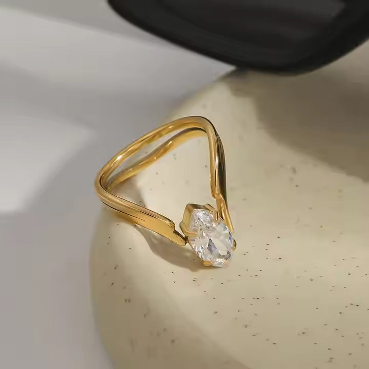 Marquise V-Split Gold-Plated Cocktail Ring