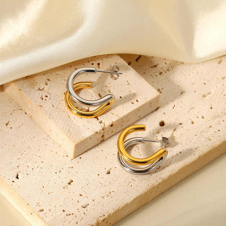 Kaia Dual-Tone Twist Hoop Earrings for Women