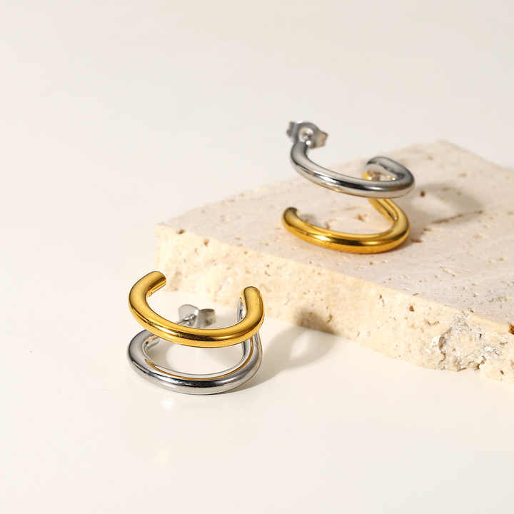 Kaia Dual-Tone Twist Hoop Earrings for Women
