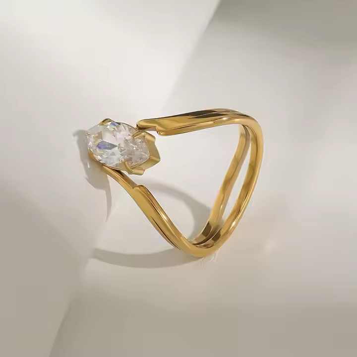 Marquise V-Split Gold-Plated Cocktail Ring