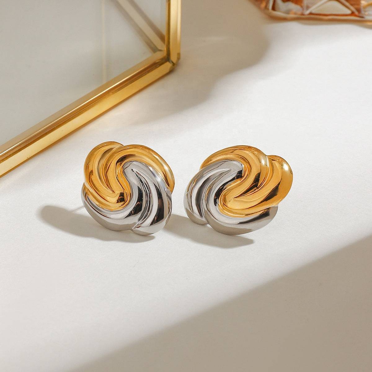 Swirl Knot Dome dual Tone Studs Earrings