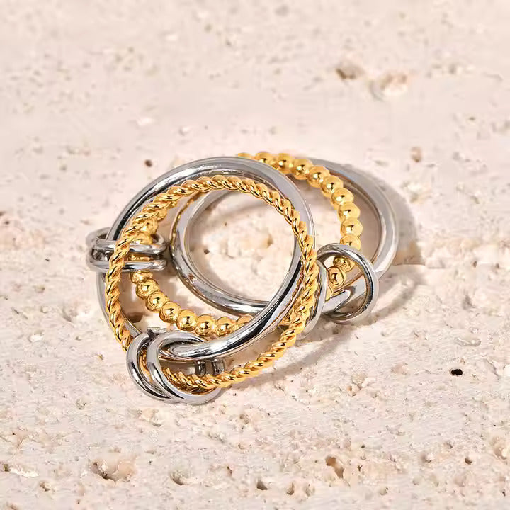 Caged Duo-Tone Stackable Statement Rings