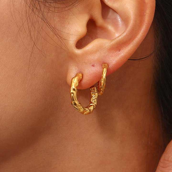 Althea Textured Gold Hoop Earrings for Women