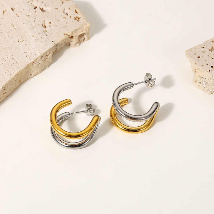 Kaia Dual-Tone Twist Hoop Earrings for Women