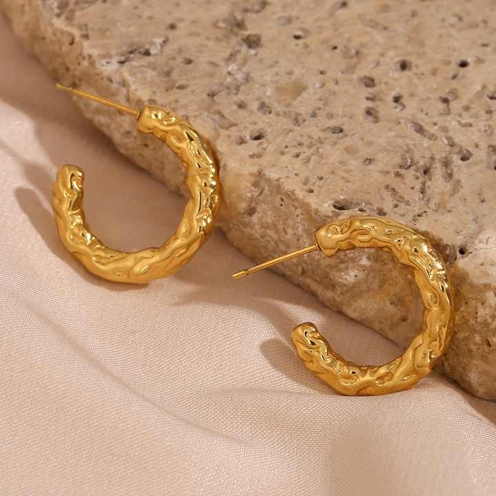 Althea Textured Gold Hoop Earrings for Women