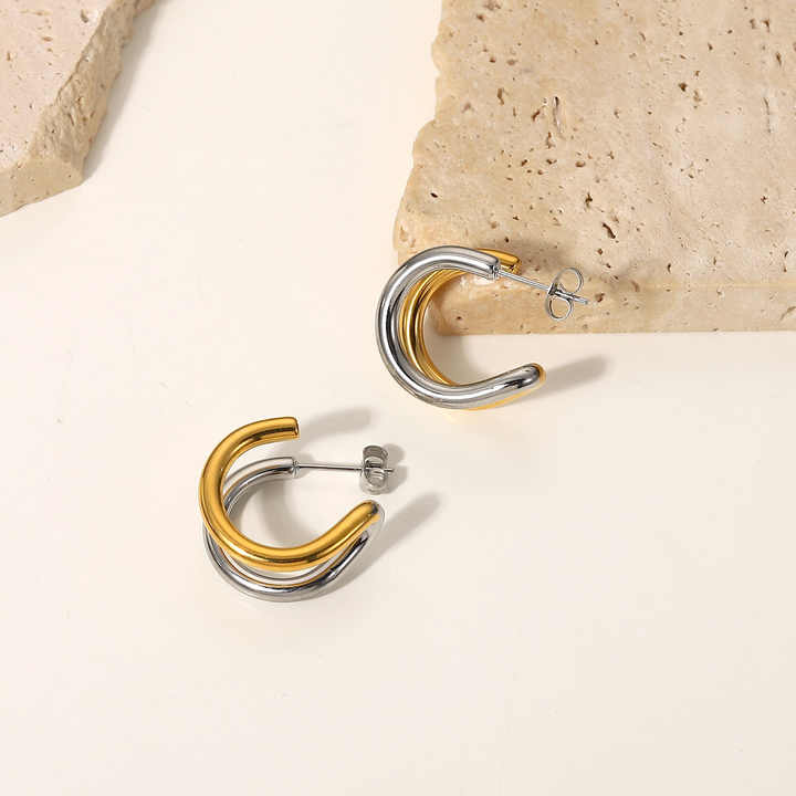 Kaia Dual-Tone Twist Hoop Earrings for Women