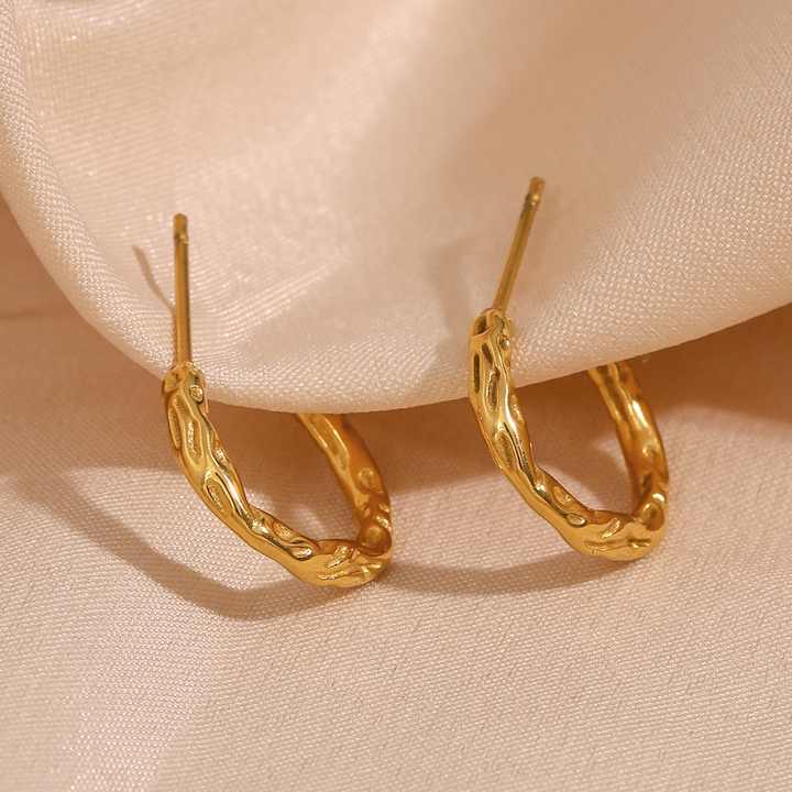 Althea Textured Gold Hoop Earrings for Women