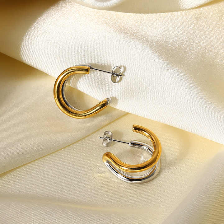 Kaia Dual-Tone Twist Hoop Earrings for Women