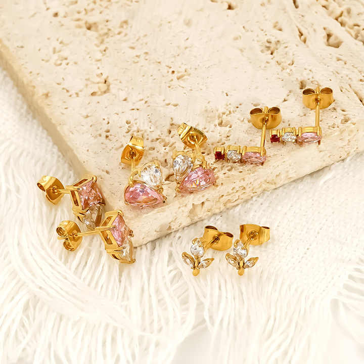Zyra Petite Crystal Earring Set – Pack of 4 Gold-Tone Studs