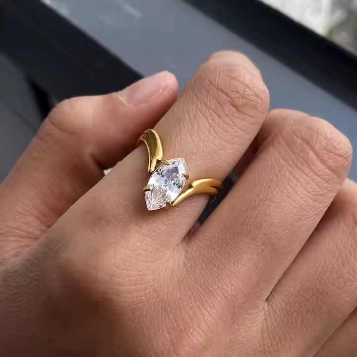 Marquise V-Split Gold-Plated Cocktail Ring