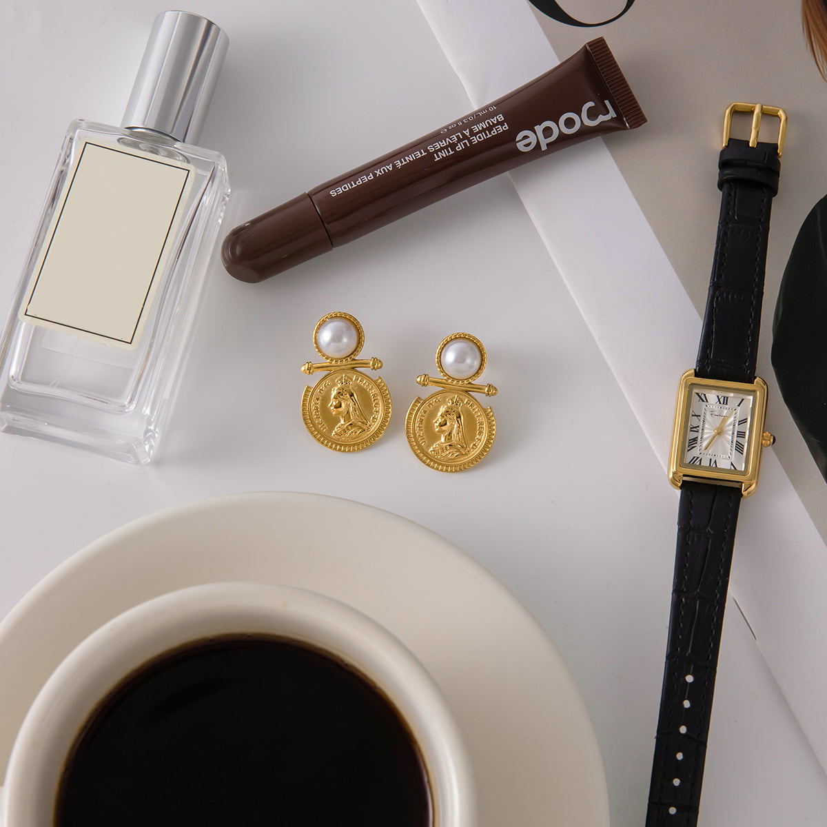 Athena Pearl Coin Earrings