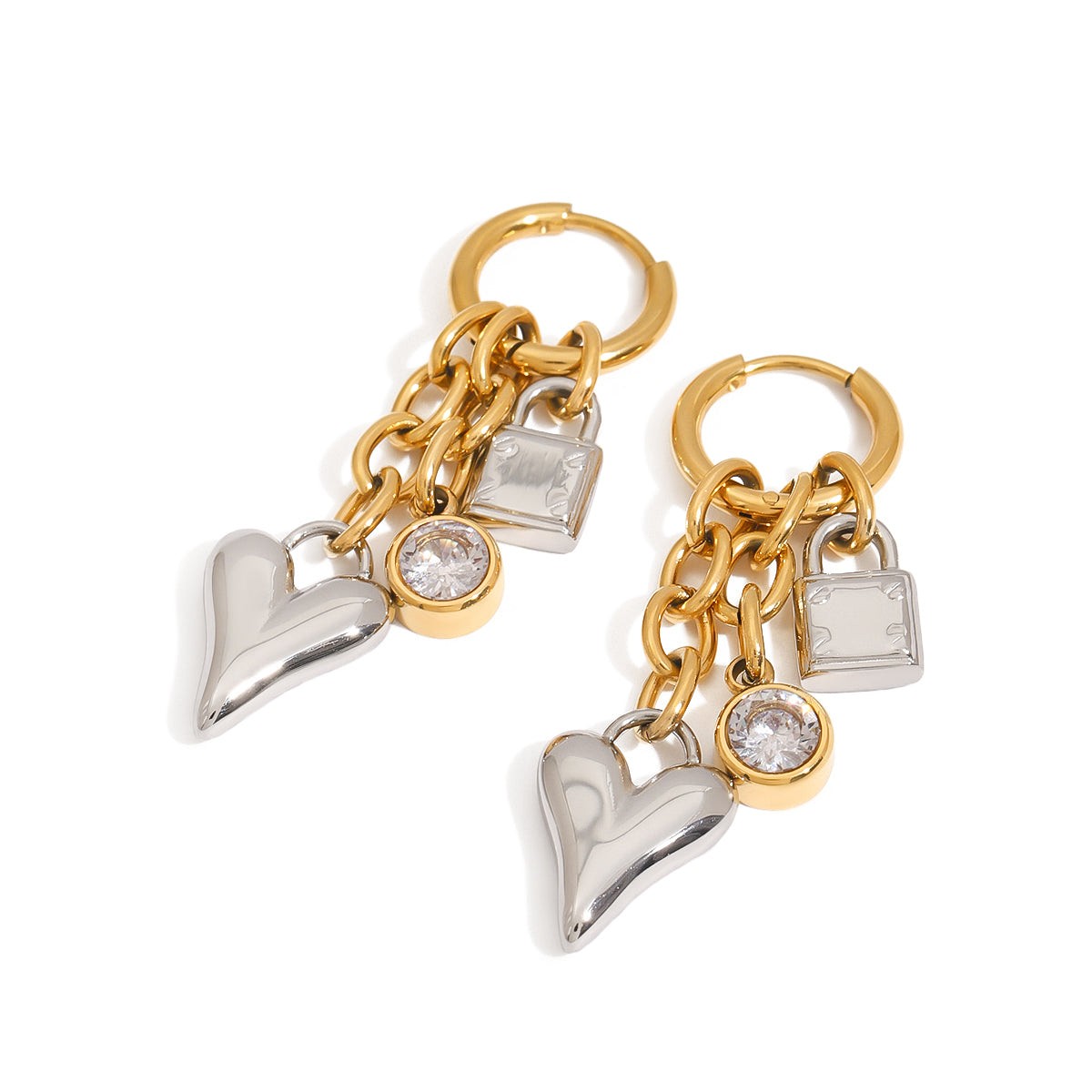 Gold and silver  heart and lock charms Earrings
