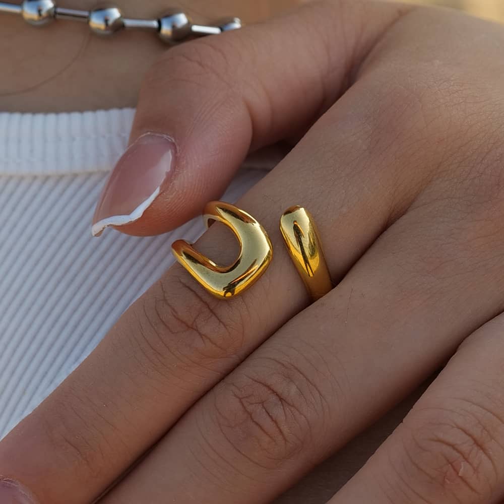 Asymmetry Flow Gold-Plated Adjustable Ring