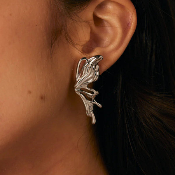 Silver Flow Winged Statement Earrings - Amalfa