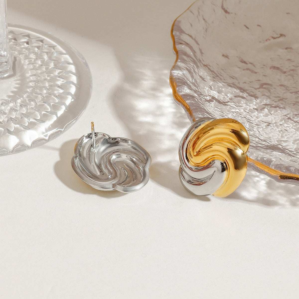 Gold and silver spiral earrings 