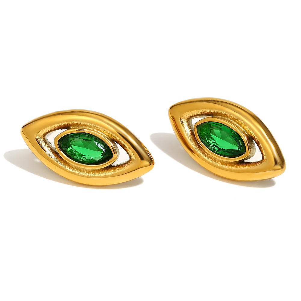Gold earrings with green gemstones 
