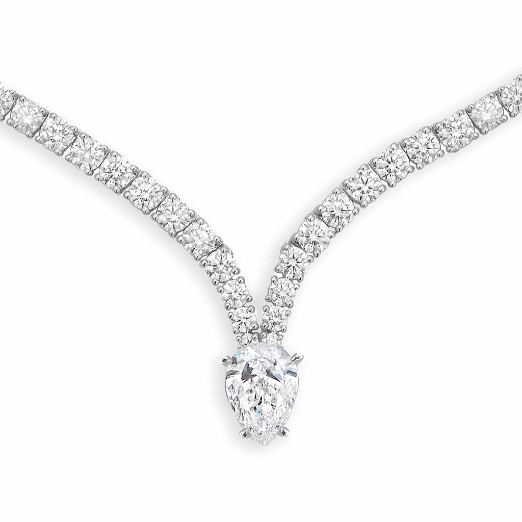 Blue Sapphire Diamond V-Curve Necklace For Women