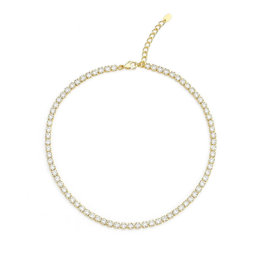 Gold necklace with clear stones