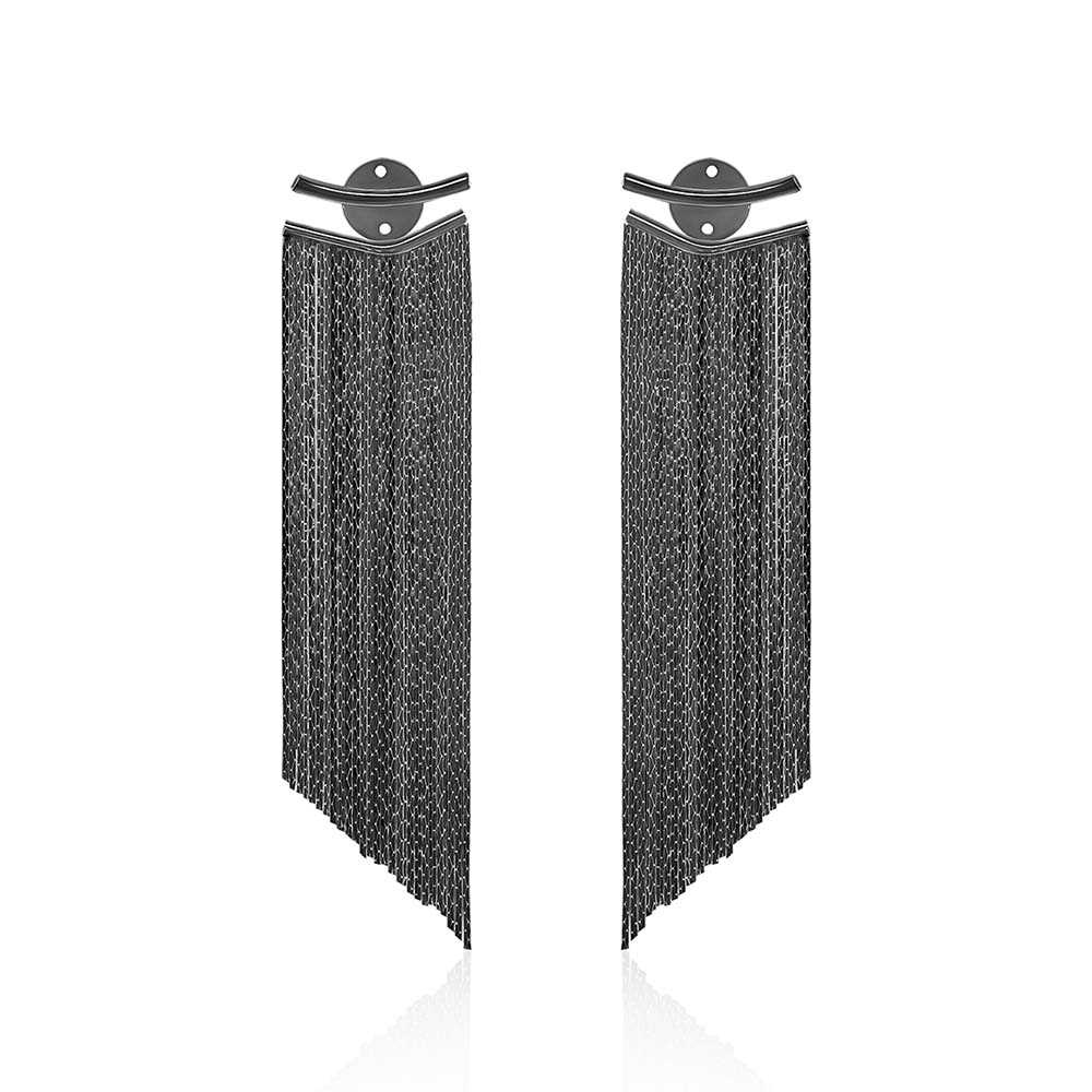 Pair of black fringe earrings 