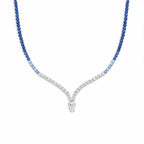 Blue Sapphire Diamond V-Curve Necklace For Women