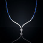 Blue Sapphire Diamond V-Curve Necklace For Women