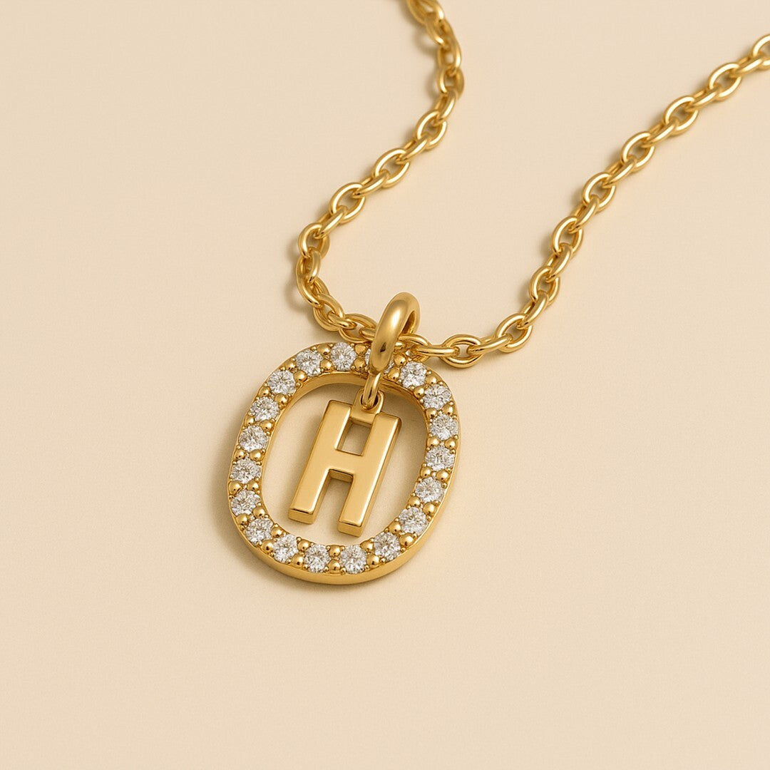 gold initial pendant H necklace