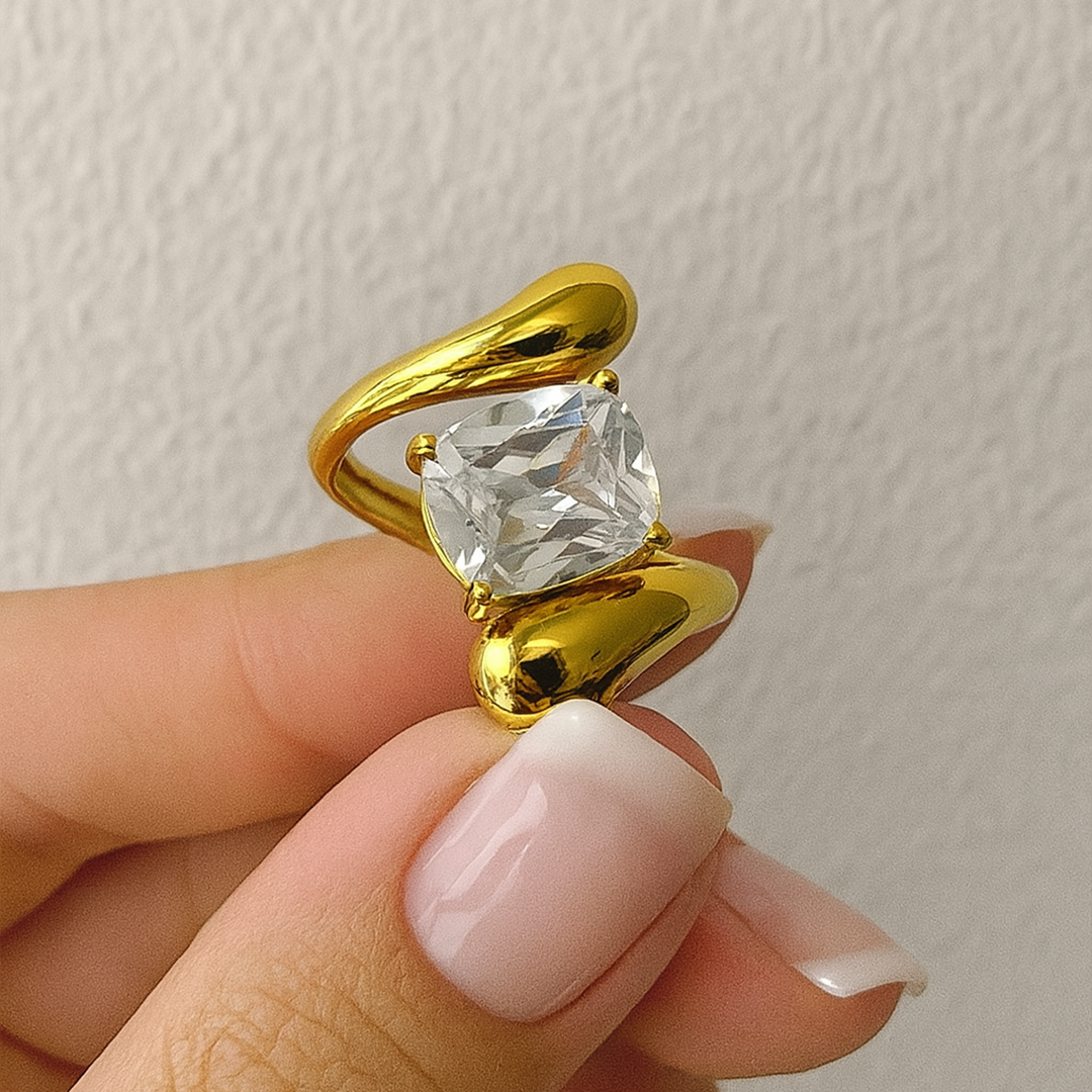 Crystal Wrap Gold-Plated Sculptural Ring