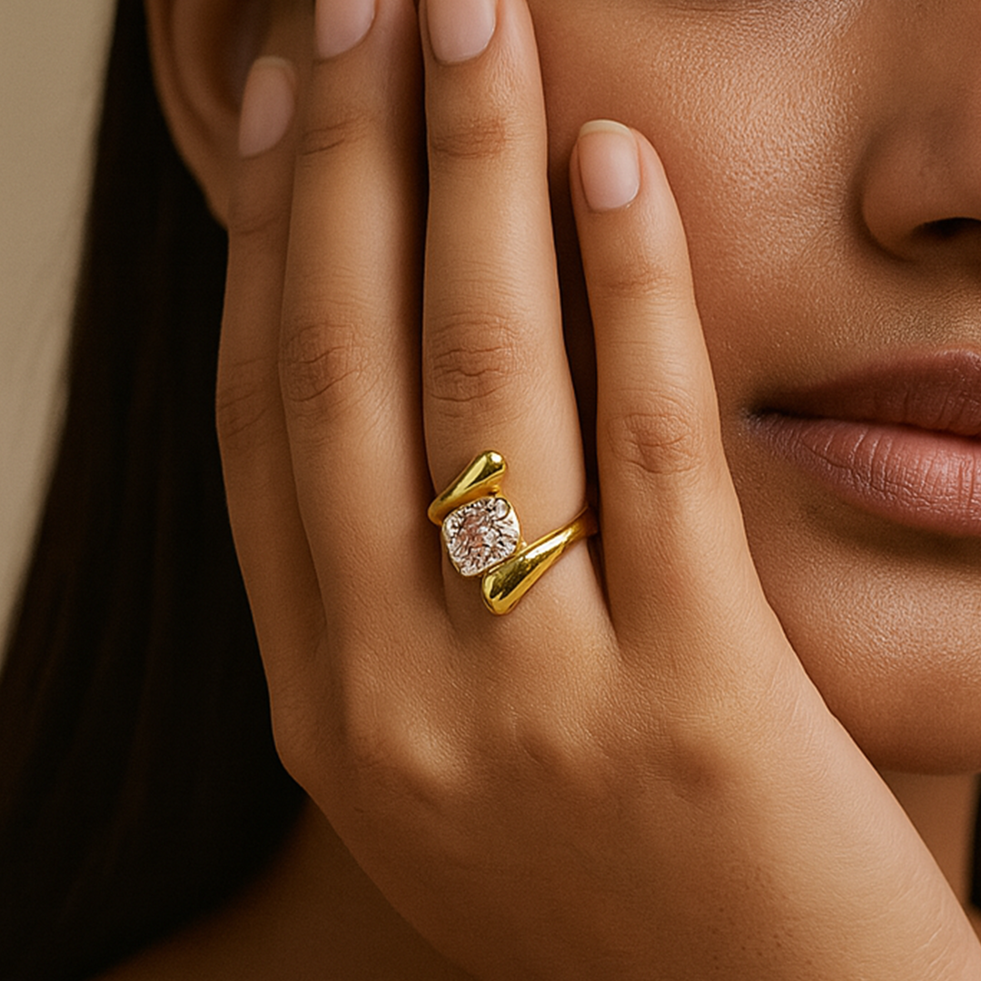 Crystal Wrap Gold-Plated Sculptural Ring