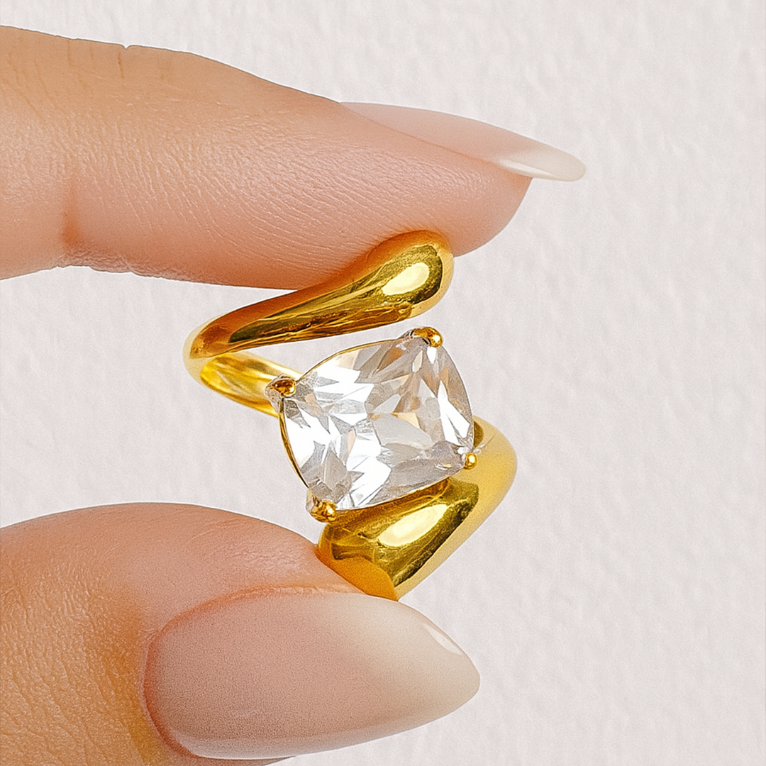 Crystal Wrap Gold-Plated Sculptural Ring