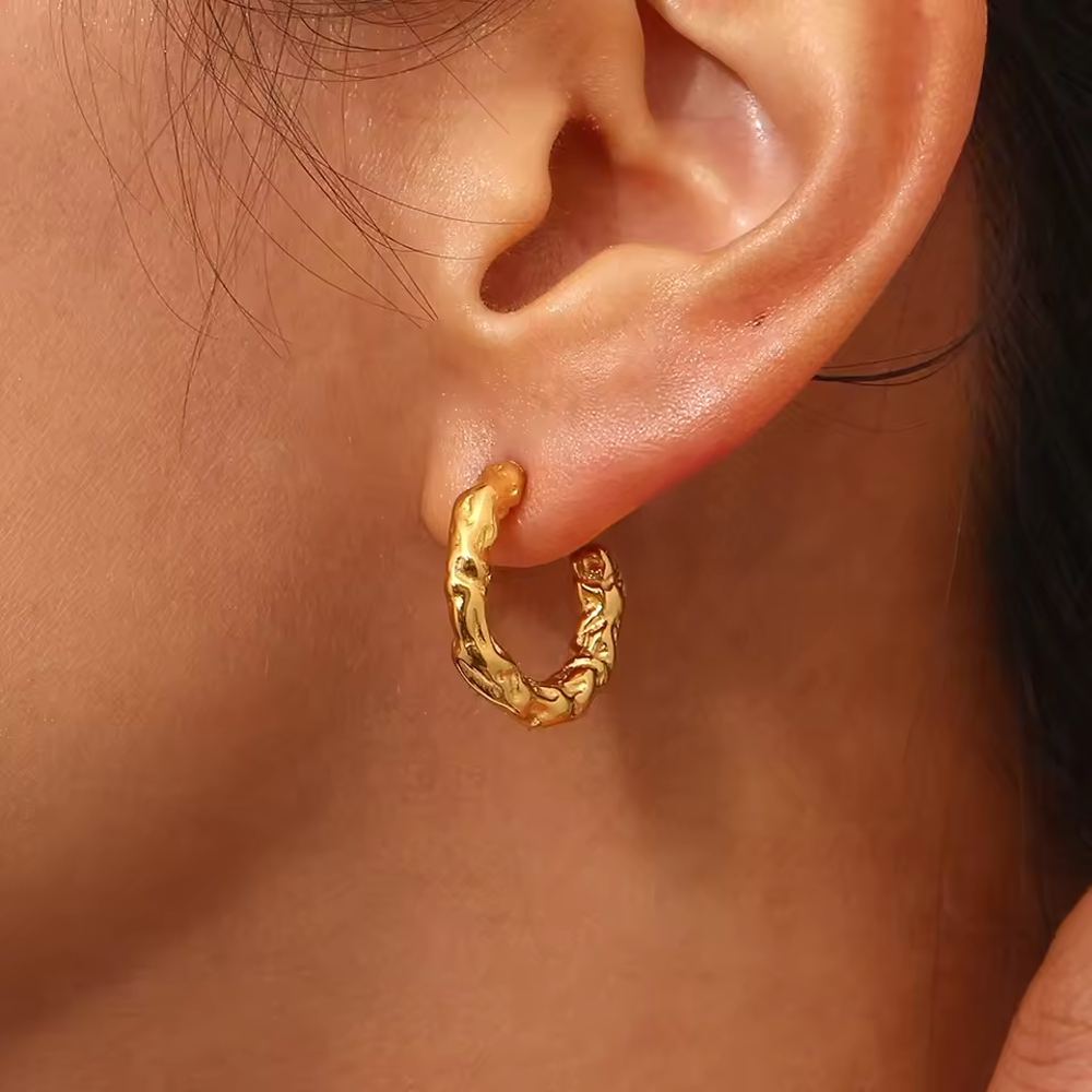 Althea Textured Gold Hoop Earrings for Women