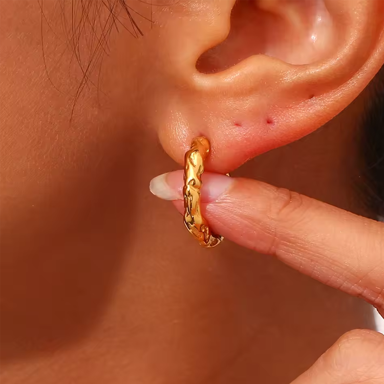 Althea Textured Gold Hoop Earrings for Women