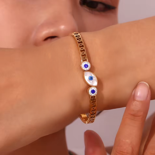Delphine Gold Blue Evil Eye Bracelet