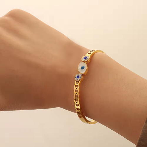 Delphine Gold Blue Evil Eye Bracelet