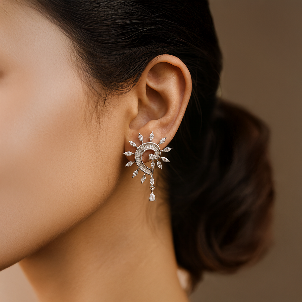 Sunburst Zircon Statement Earrings for Women