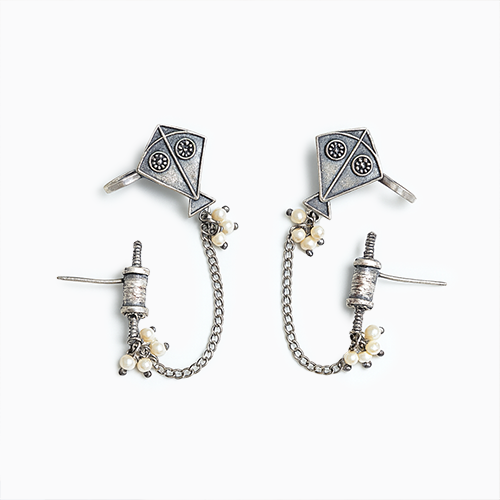 Meera Oxidised Kite Chain Earrings for Women