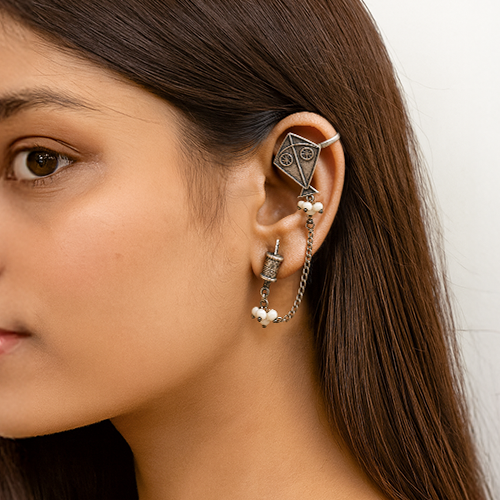 Meera Oxidised Kite Chain Earrings for Women