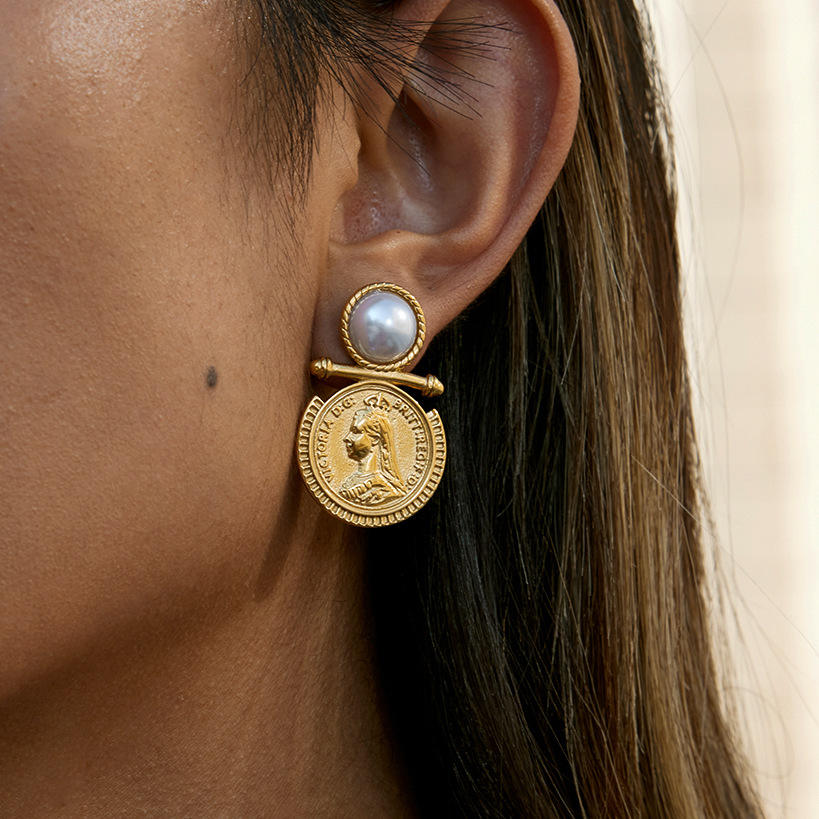 Athena Pearl Coin Earrings