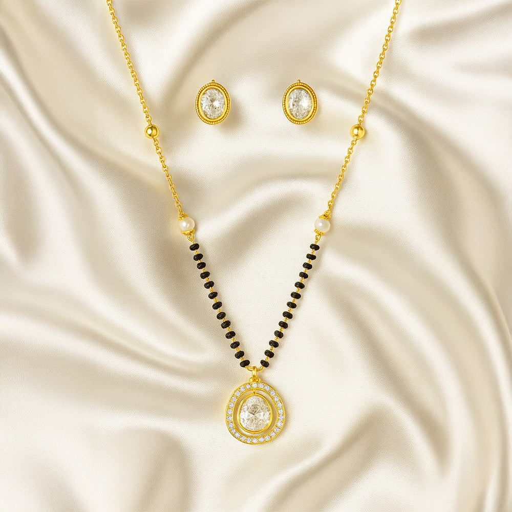 Aarvi Gold Plated Mangalsutra Set with Earring