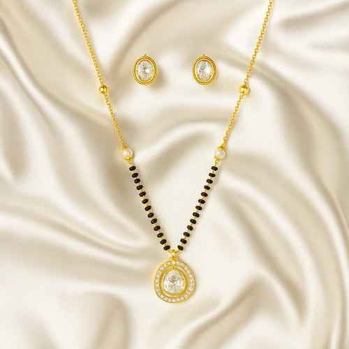 Aarvi Gold Plated Mangalsutra Set with Earring
