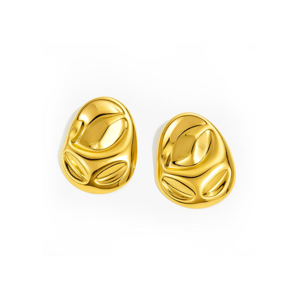 Molten Oval Gold-Plated Statement Studs Earrings - Amalfa