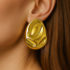 Molten Oval Gold-Plated Statement Studs Earrings - Amalfa